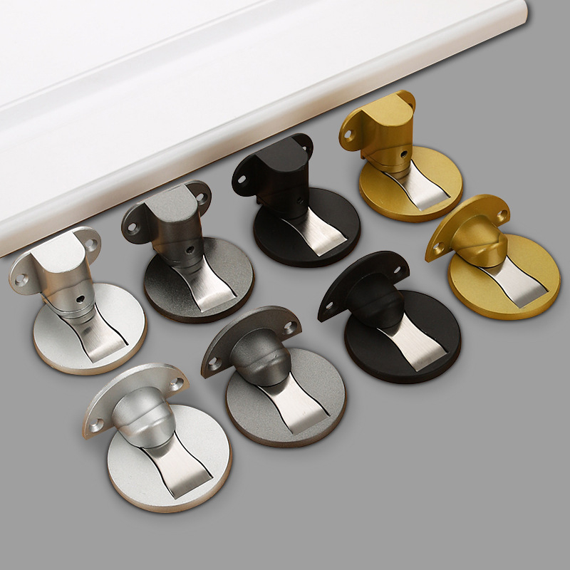 Alumíniumötvözet padlóra szerelt ajtóstop beltéri faajtókhoz, Ct-02 telepítés, homokfúvott felület, standard felépítés, elektroplatálás