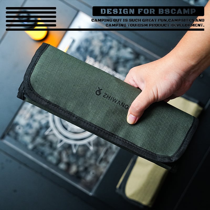 Set de tacâmuri din oțel inoxidabil, 14 piese, cu husă de depozitare, pentru camping, grătar și călătorii — cuțit, furculiță, lingură și bețișoare