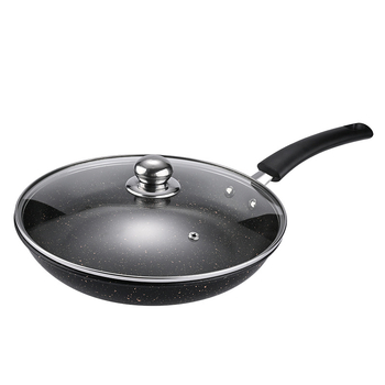 Maifan kő lapos aljú tapadásmentes serpenyő üvegfedővel, karbonacélból készült, indukciós tűzhelyhez kompatibilis