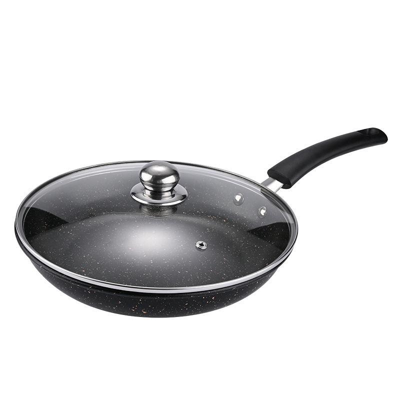 Maifan kő lapos aljú tapadásmentes serpenyő üvegfedővel, karbonacélból készült, indukciós tűzhelyhez kompatibilis