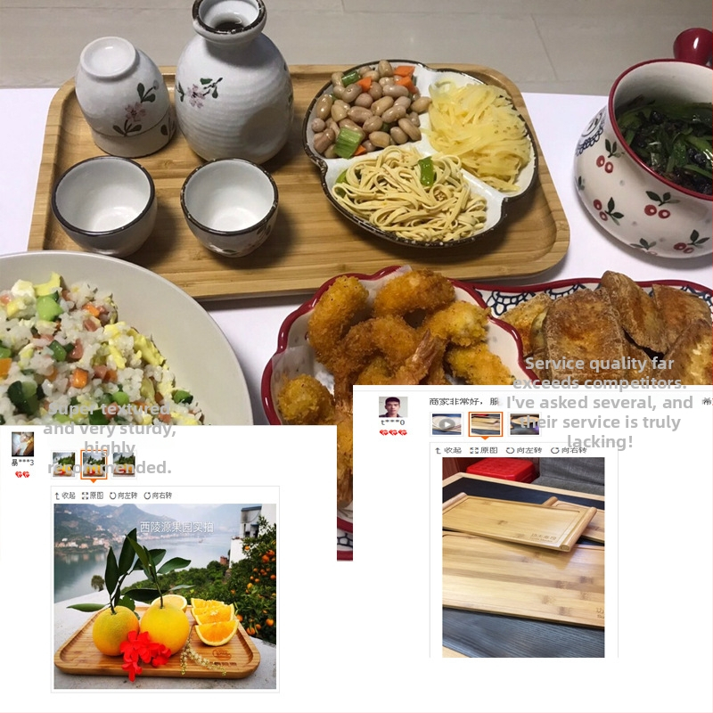 Tavă de bambus cu logo gravat, tavă dreptunghiulară pentru ceai, pâine, fructe și grătar, suprafață pictată manual, stil modern minimalist