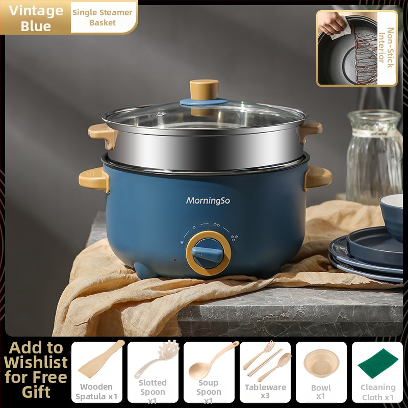 Elektrická varná misa – viacúčelová, s grilom a šabu-shabu kombom, objem 2,1–4 l, vnútorná nádoba z nehrdzavejúcej ocele, ovládanie gombou, model YH-28CM, pre domov, internát a kanceláriu