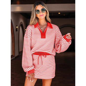 Set casual cu tricou cu mâneci lungi și pantaloni trei sferturi, material poliester, primăvara 2026