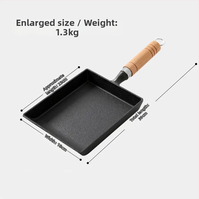 Litínový Tamagoyaki pan, japonského štýlu štvorcový, s dreveným krytom, vhodný pre plyn a indukciu