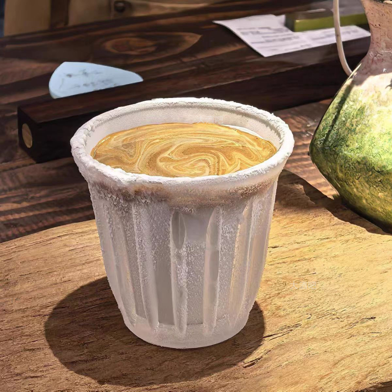 Ceașcă de cafea din sticlă, congelabilă, stil retro ușor lux, ambalată într-o cutie de carton