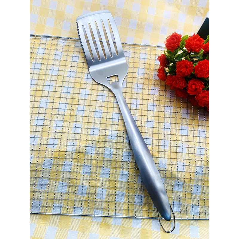 5-членен комплект неръждаеми барбекю инструменти за открито: клипс, четка, вилица, лопатка