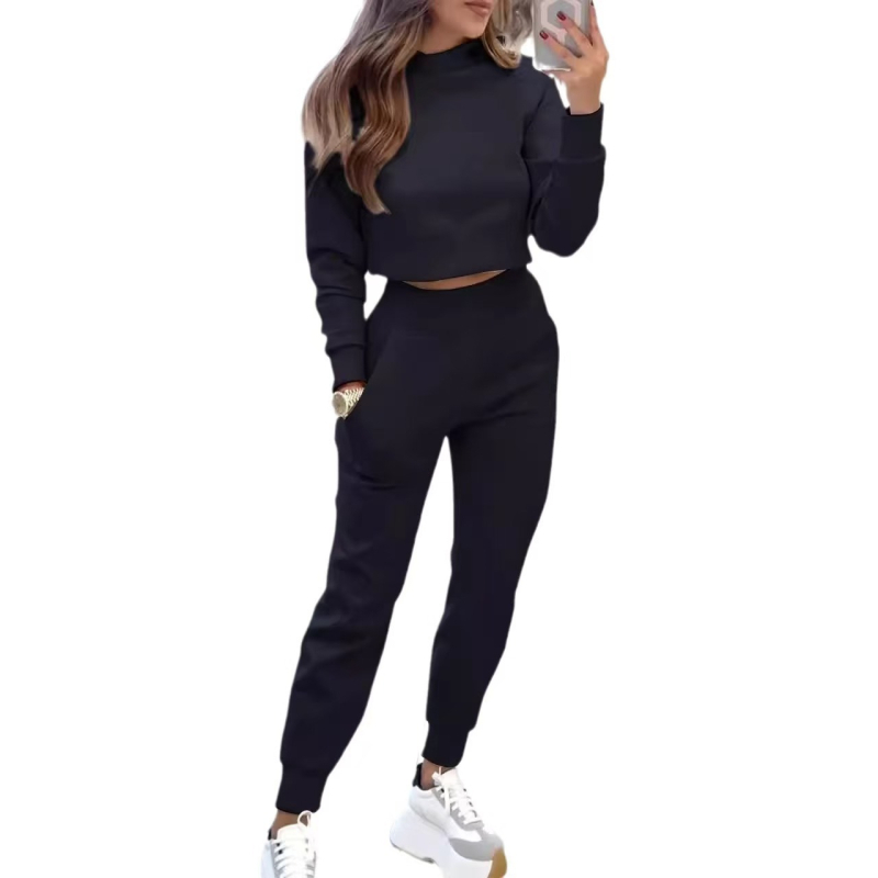 Ženski casual set za proljeće i jesen s kapuljačom i hlačama s flisom, vitka silueta