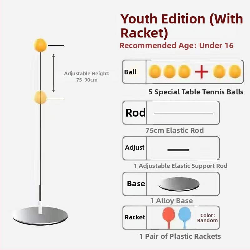 Tréner stolného tenisu s mäkkým hriadeľom a lopta pre zrak pre samostatné cvičenie, kovová základňa