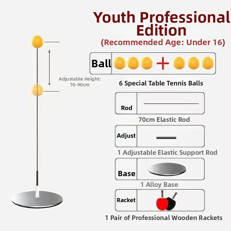 Tréner stolného tenisu s mäkkým hriadeľom a lopta pre zrak pre samostatné cvičenie, kovová základňa