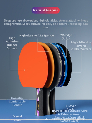 Raketa na stolný tenis WAVAW, topolová doska, guma proti lepeniu, dvojitá raketa s dlhým a krátkym úchytom, možnosť potlače loga