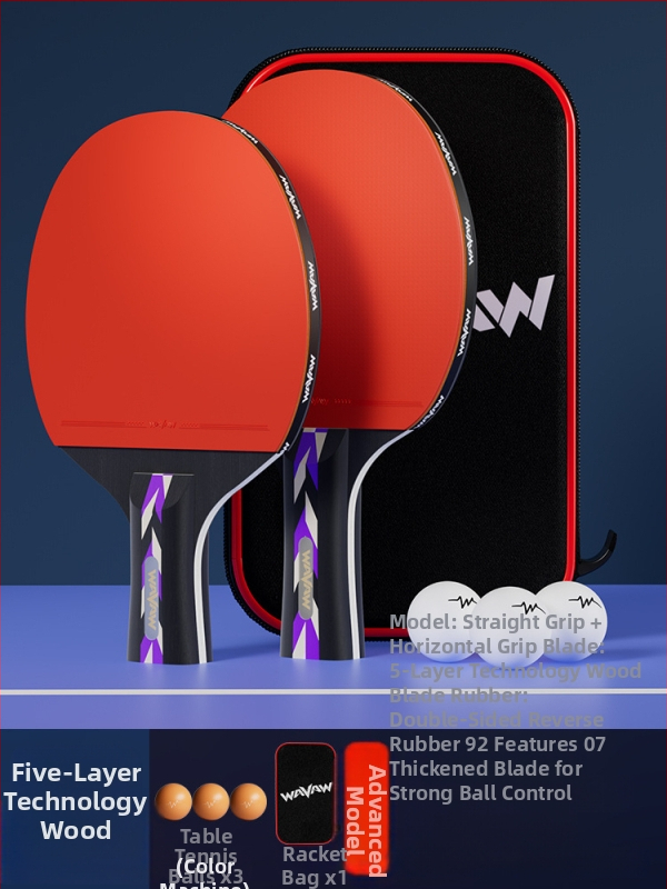 Raketa na stolný tenis WAVAW, topolová doska, guma proti lepeniu, dvojitá raketa s dlhým a krátkym úchytom, možnosť potlače loga