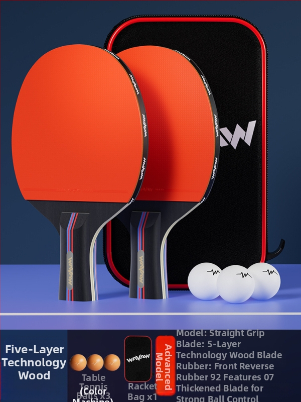 Raketa na stolný tenis WAVAW, topolová doska, guma proti lepeniu, dvojitá raketa s dlhým a krátkym úchytom, možnosť potlače loga