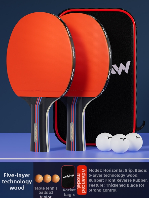 Raketa na stolný tenis WAVAW, topolová doska, guma proti lepeniu, dvojitá raketa s dlhým a krátkym úchytom, možnosť potlače loga