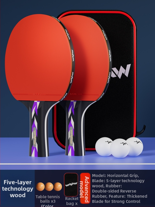 Raketa na stolný tenis WAVAW, topolová doska, guma proti lepeniu, dvojitá raketa s dlhým a krátkym úchytom, možnosť potlače loga