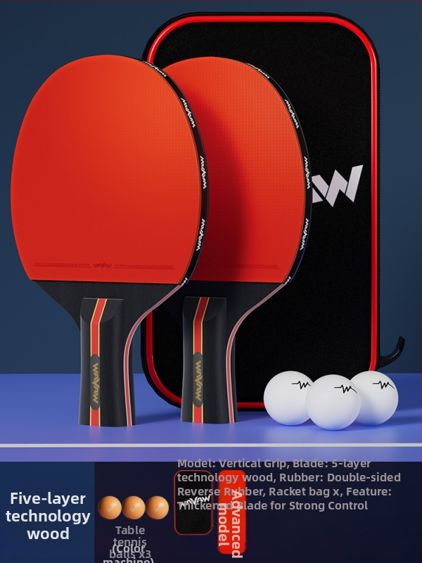 Raketa na stolný tenis WAVAW, topolová doska, guma proti lepeniu, dvojitá raketa s dlhým a krátkym úchytom, možnosť potlače loga