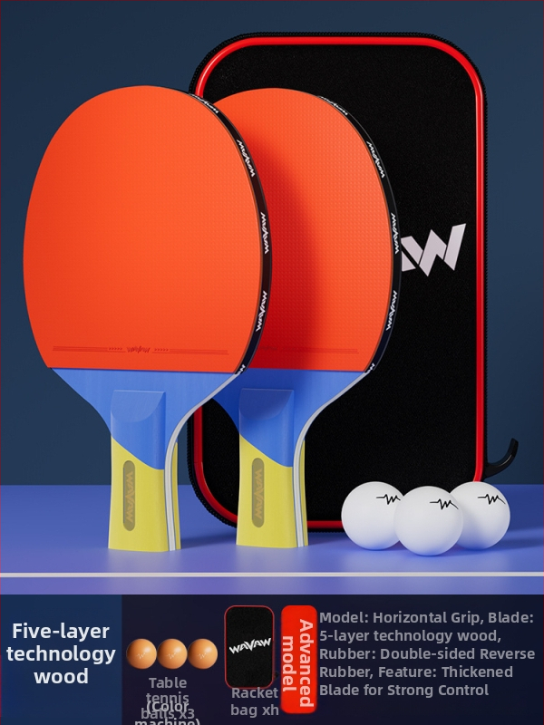 Raketa na stolný tenis WAVAW, topolová doska, guma proti lepeniu, dvojitá raketa s dlhým a krátkym úchytom, možnosť potlače loga