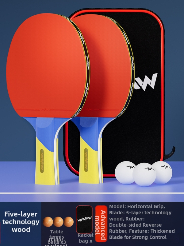 Raketa na stolný tenis WAVAW, topolová doska, guma proti lepeniu, dvojitá raketa s dlhým a krátkym úchytom, možnosť potlače loga