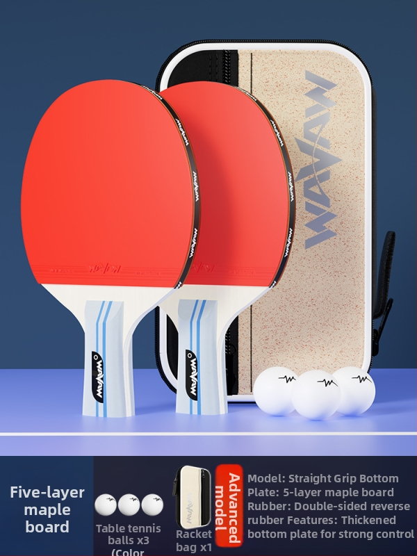 Raketa na stolný tenis WAVAW, topolová doska, guma proti lepeniu, dvojitá raketa s dlhým a krátkym úchytom, možnosť potlače loga