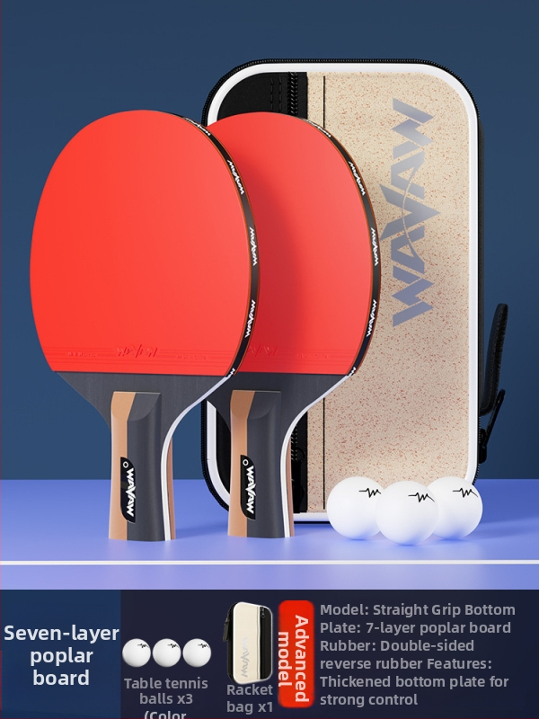 Raketa na stolný tenis WAVAW, topolová doska, guma proti lepeniu, dvojitá raketa s dlhým a krátkym úchytom, možnosť potlače loga