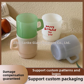 Sklenený pohár odolný voči teplu s uchom, kórejského štýlu, ručne vypaľovaný, cylindrický tvar, 300 g