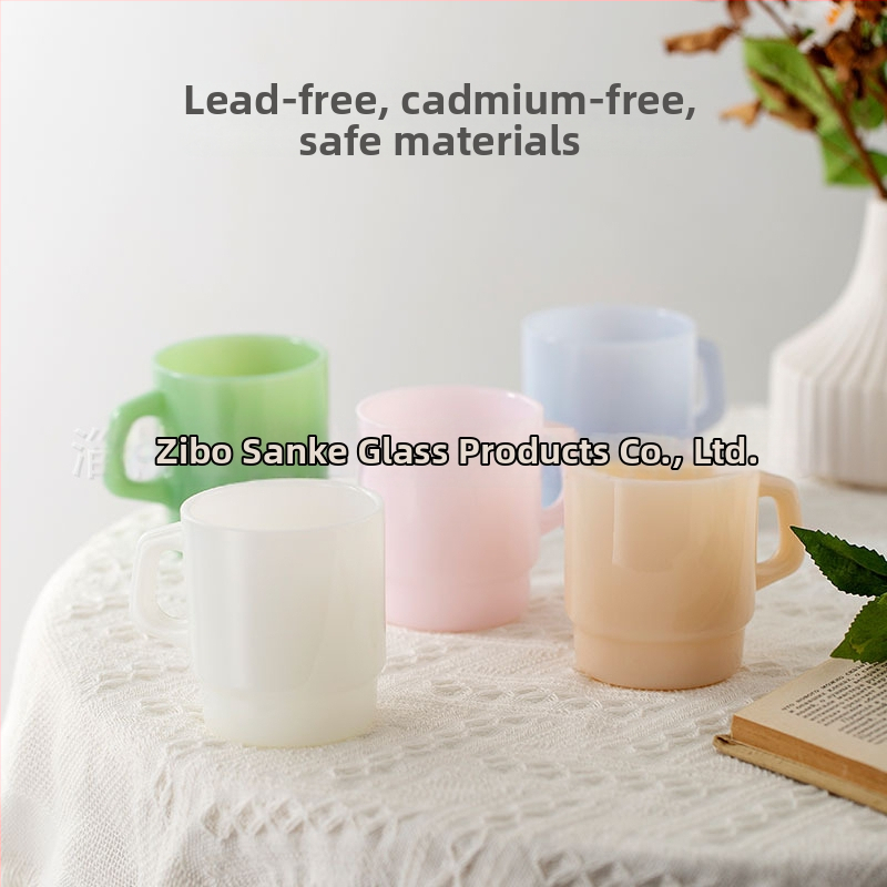 Sklenený pohár odolný voči teplu s uchom, kórejského štýlu, ručne vypaľovaný, cylindrický tvar, 300 g