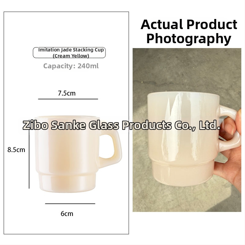 Sklenený pohár odolný voči teplu s uchom, kórejského štýlu, ručne vypaľovaný, cylindrický tvar, 300 g