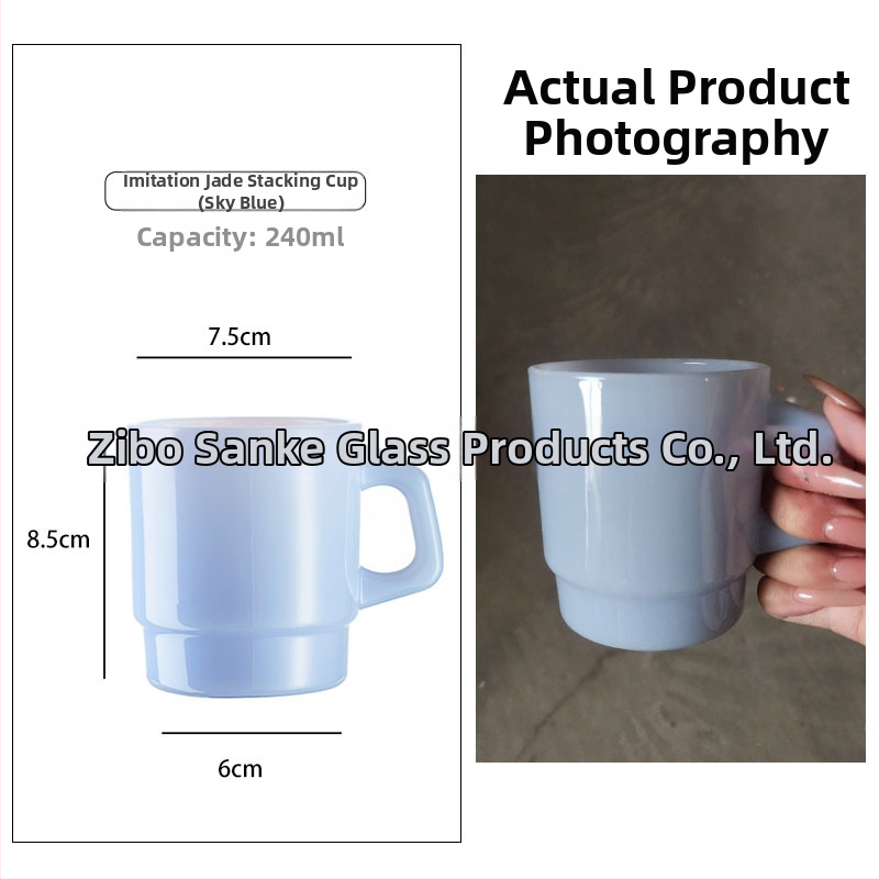 Sklenený pohár odolný voči teplu s uchom, kórejského štýlu, ručne vypaľovaný, cylindrický tvar, 300 g