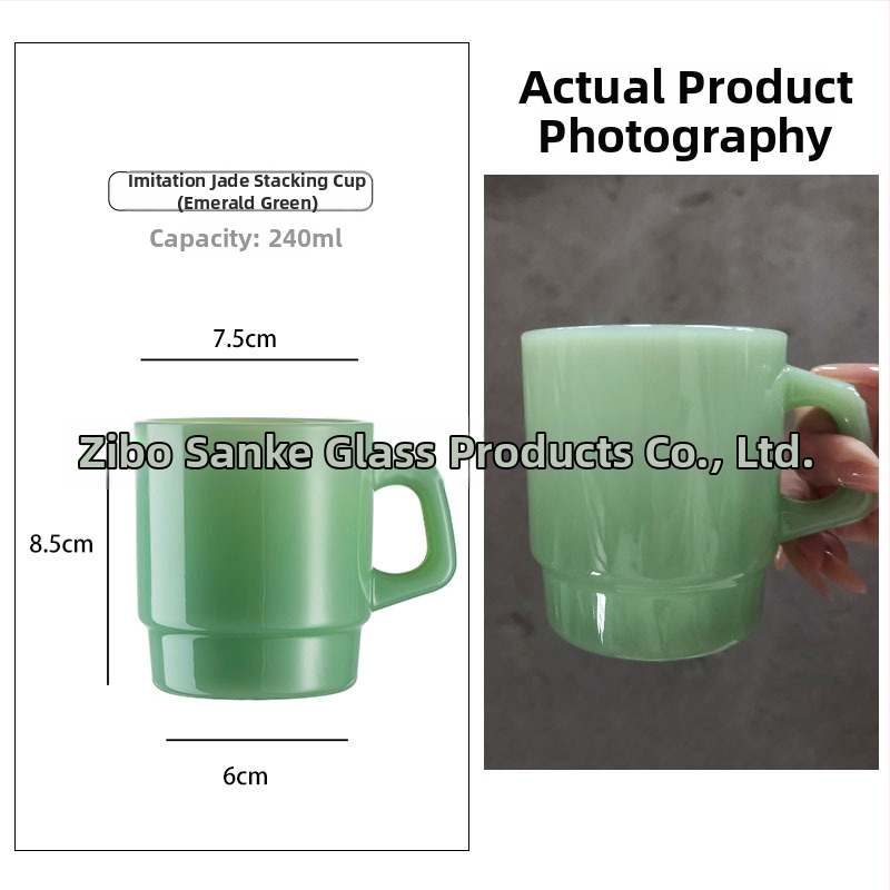 Sklenený pohár odolný voči teplu s uchom, kórejského štýlu, ručne vypaľovaný, cylindrický tvar, 300 g