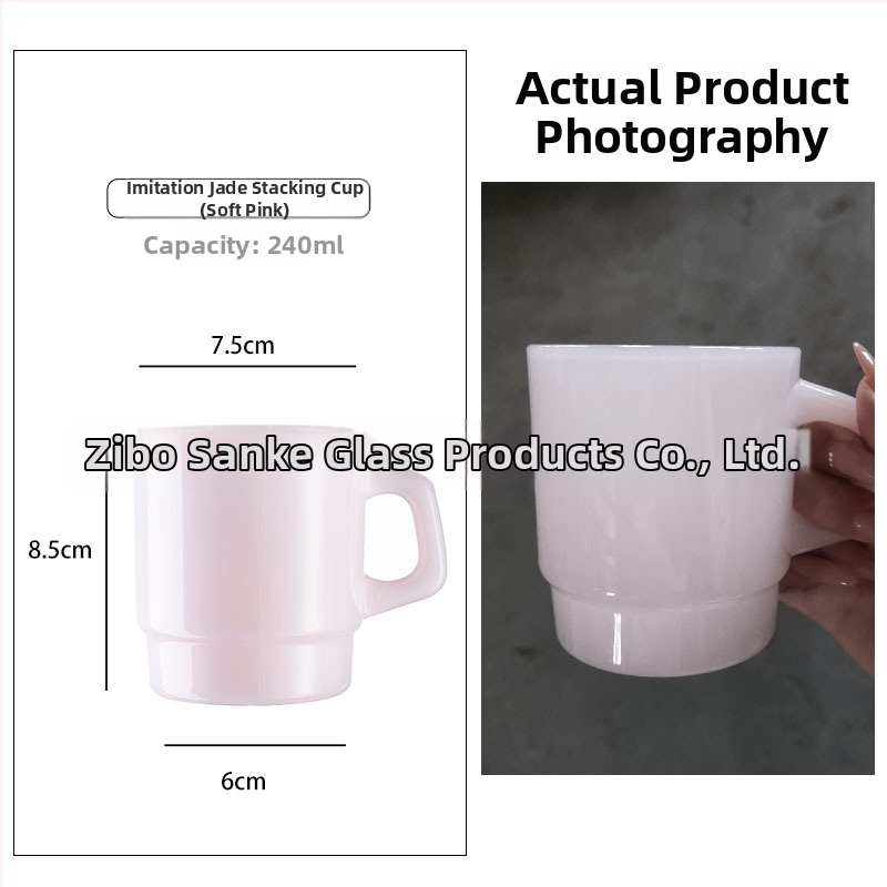 Sklenený pohár odolný voči teplu s uchom, kórejského štýlu, ručne vypaľovaný, cylindrický tvar, 300 g