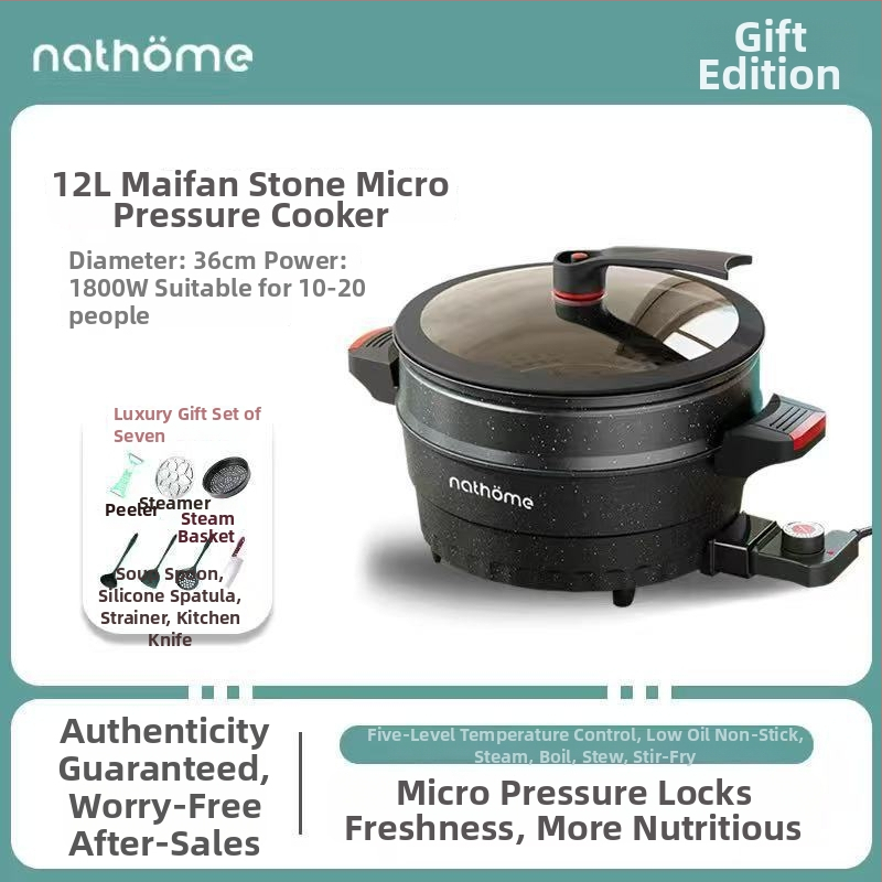 Elektrická viacúčelová nádoba na varenie s nepriľnavým povrchom a skleneným vekom, 1400W, 220V, hliníková zliatina