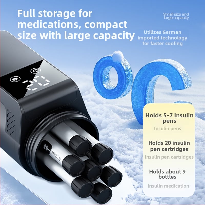 Félvezető technológiájú hordozható gyógyszerhűtő, inzulinhűtő pohár, legfeljebb 5 L, 0–18°C, 10W, USB/12V-220V