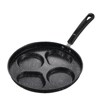 Non-stick tava s bakelitnom ručkom, višestruka forma za jaja, omletu, palačinke i burger – ravno dno (model: 2 kruga, 2 srca, kvadrat 4 kruga)