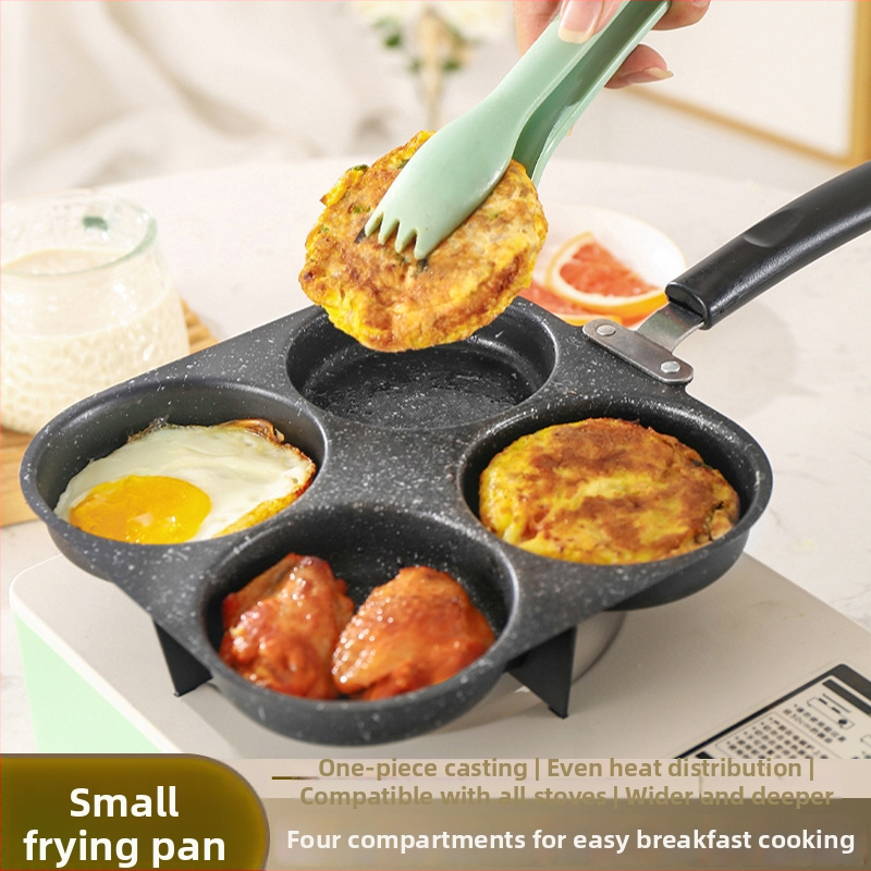 Nekĺzavá panva s bakelitovým držadlom, viacdierová forma na vajcia, omeletu, palacinky a hamburger – ploché dno (model: 2 kruhy, 2 srdcia, štvoruholník 4 kruhy)
