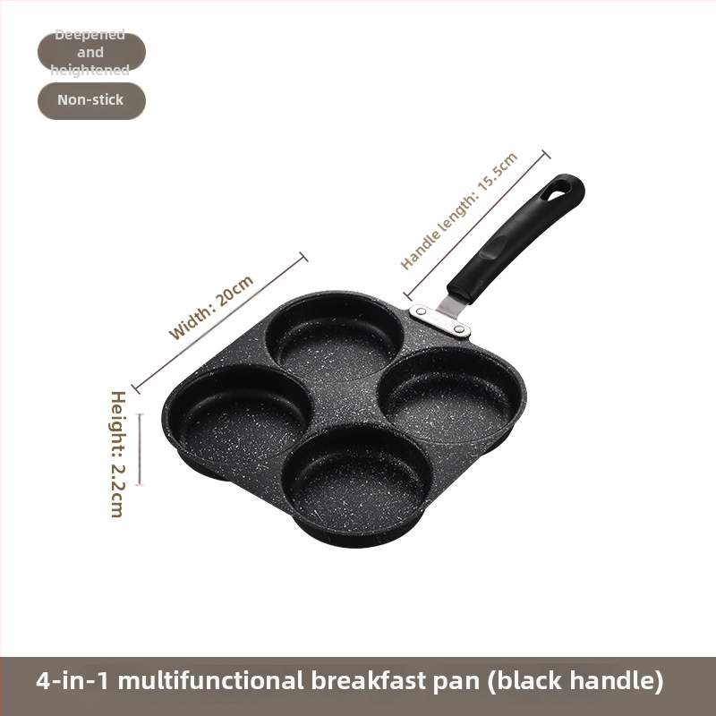 Nekĺzavá panva s bakelitovým držadlom, viacdierová forma na vajcia, omeletu, palacinky a hamburger – ploché dno (model: 2 kruhy, 2 srdcia, štvoruholník 4 kruhy)