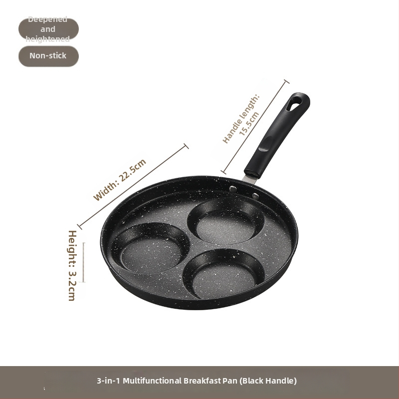 Nekĺzavá panva s bakelitovým držadlom, viacdierová forma na vajcia, omeletu, palacinky a hamburger – ploché dno (model: 2 kruhy, 2 srdcia, štvoruholník 4 kruhy)