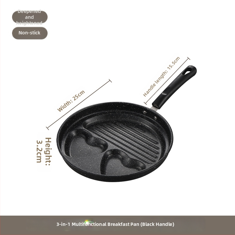 Nekĺzavá panva s bakelitovým držadlom, viacdierová forma na vajcia, omeletu, palacinky a hamburger – ploché dno (model: 2 kruhy, 2 srdcia, štvoruholník 4 kruhy)