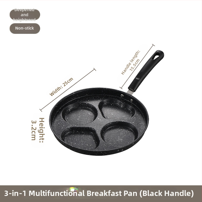 Nekĺzavá panva s bakelitovým držadlom, viacdierová forma na vajcia, omeletu, palacinky a hamburger – ploché dno (model: 2 kruhy, 2 srdcia, štvoruholník 4 kruhy)