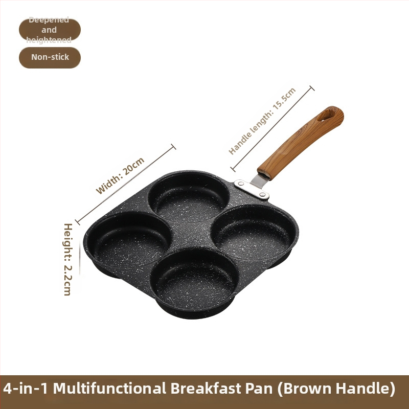 Nekĺzavá panva s bakelitovým držadlom, viacdierová forma na vajcia, omeletu, palacinky a hamburger – ploché dno (model: 2 kruhy, 2 srdcia, štvoruholník 4 kruhy)