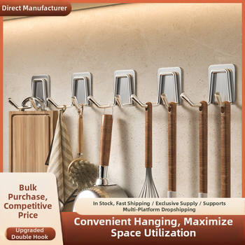 Nerezový oceľový vešiak na stenu bez vŕtania – do kúpeľne a kuchyne, samolepiace uchytenie, moderný minimalistický dizajn, lesklý povrch, hmotnosť 0.2 kg