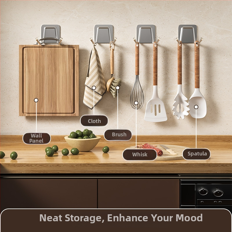 Nerezový oceľový vešiak na stenu bez vŕtania – do kúpeľne a kuchyne, samolepiace uchytenie, moderný minimalistický dizajn, lesklý povrch, hmotnosť 0.2 kg