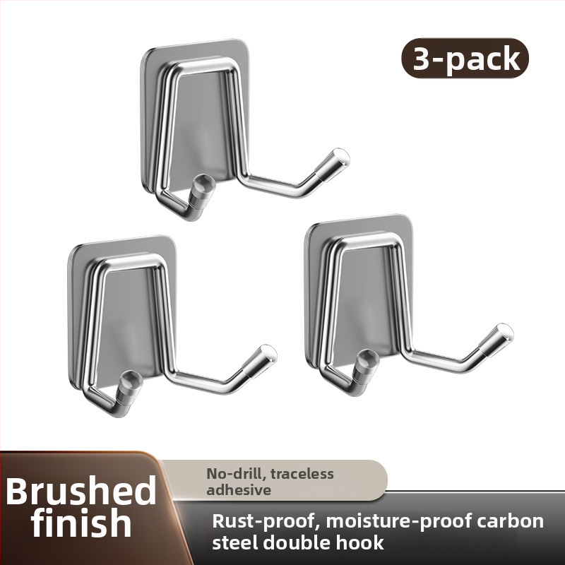 Nerezový oceľový vešiak na stenu bez vŕtania – do kúpeľne a kuchyne, samolepiace uchytenie, moderný minimalistický dizajn, lesklý povrch, hmotnosť 0.2 kg