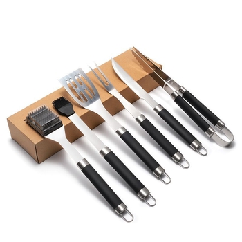 Set alata za roštilj s lakiranim držašima – nehrđajući čelik i silikon; nož, klipsa, četka, vilica, lopatica; 6-dijelni set; Brand Yuxin; Model 29446217084