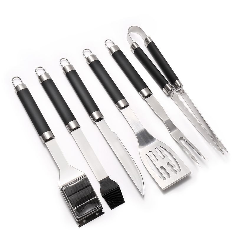 Set alata za roštilj s lakiranim držašima – nehrđajući čelik i silikon; nož, klipsa, četka, vilica, lopatica; 6-dijelni set; Brand Yuxin; Model 29446217084