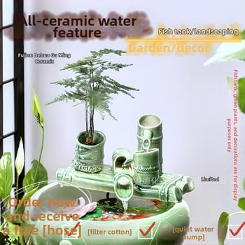 Κεραμικό διακοσμητικό με κυκλοφορούμενο νερό, φιλτράρισμα και οξυγονισμό, DIY πότισμα μπονσάι σε αυλή κήπου (υλικό: κεραμικό; επίστρωση: γλασαριστό; στυλ: κινέζικο; χειροτεχνία: βαμμένο)
