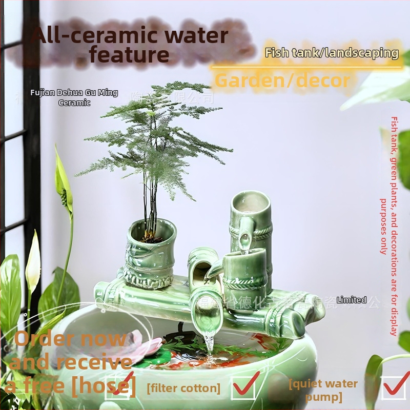 Κεραμικό διακοσμητικό με κυκλοφορούμενο νερό, φιλτράρισμα και οξυγονισμό, DIY πότισμα μπονσάι σε αυλή κήπου (υλικό: κεραμικό; επίστρωση: γλασαριστό; στυλ: κινέζικο; χειροτεχνία: βαμμένο)