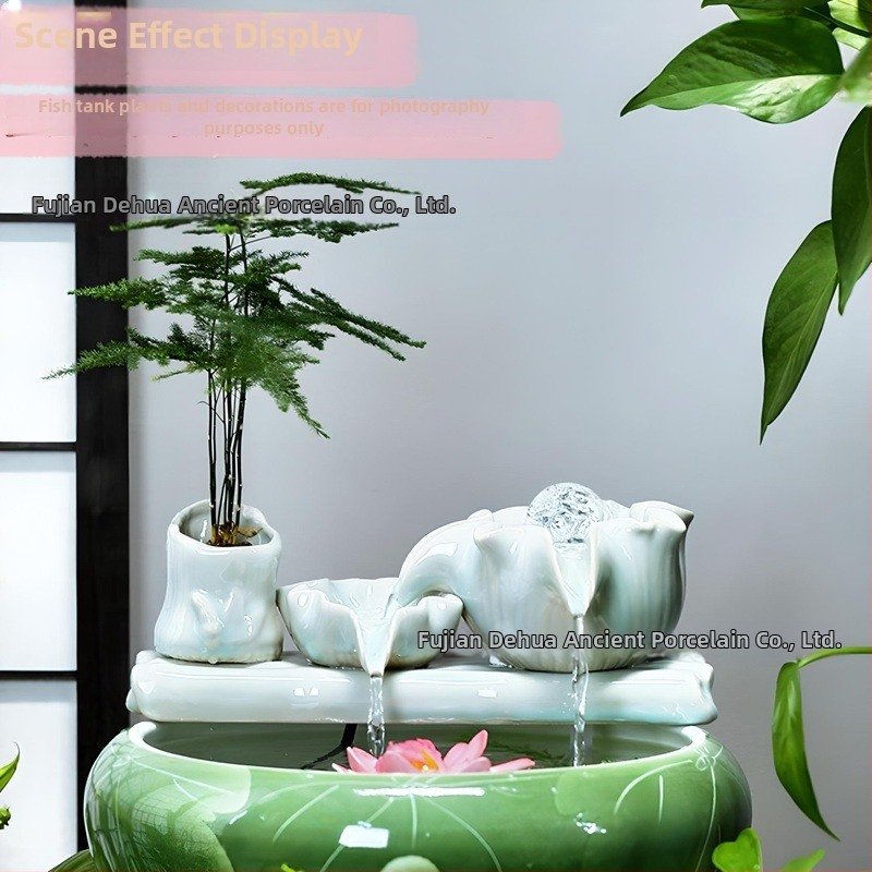Κεραμικό διακοσμητικό με κυκλοφορούμενο νερό, φιλτράρισμα και οξυγονισμό, DIY πότισμα μπονσάι σε αυλή κήπου (υλικό: κεραμικό; επίστρωση: γλασαριστό; στυλ: κινέζικο; χειροτεχνία: βαμμένο)
