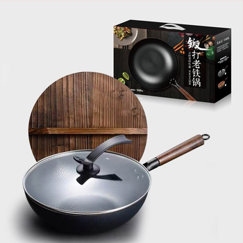 AMM-008 Wok čínskeho štýlu z tenkého železa, bez povlaku, hĺbka 10 cm, dno s jedným dnom