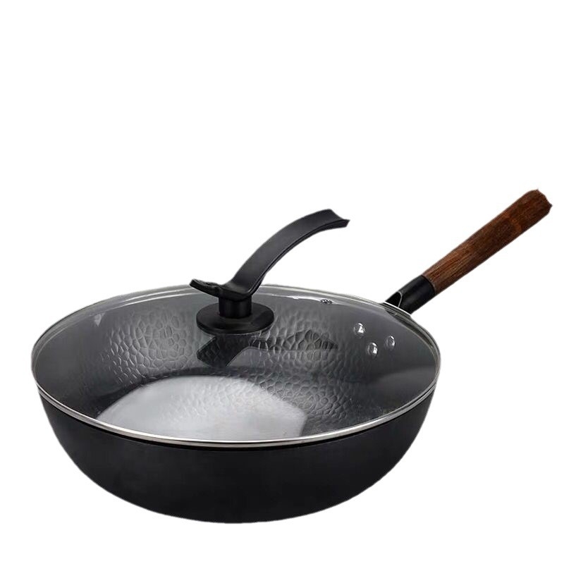 AMM-008 Wok kineskog stila od finog željeza, bez premaza, dubina 10 cm, dno s jednim dnom