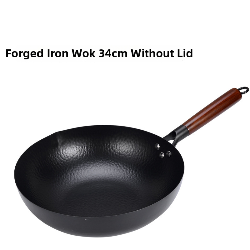 AMM-008 Wok čínskeho štýlu z tenkého železa, bez povlaku, hĺbka 10 cm, dno s jedným dnom