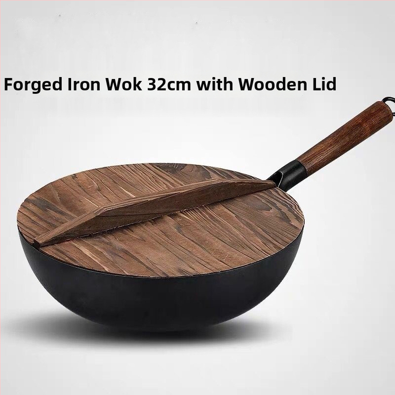 AMM-008 Wok čínskeho štýlu z tenkého železa, bez povlaku, hĺbka 10 cm, dno s jedným dnom